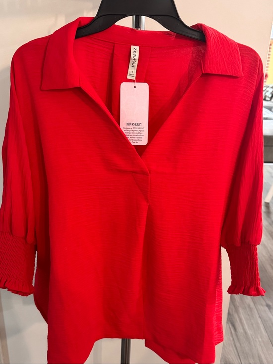 Zenana Outfitters Tops - Zenana Outfitters Red V-Neck Buttonless Collared Blouse